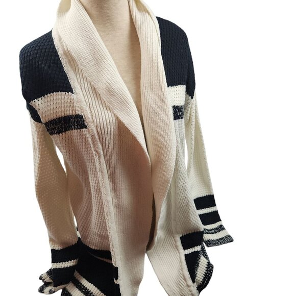 Lea & Viola Womens Striped Open Front Cardigan Size XL Black & White - Picture 9 of 10